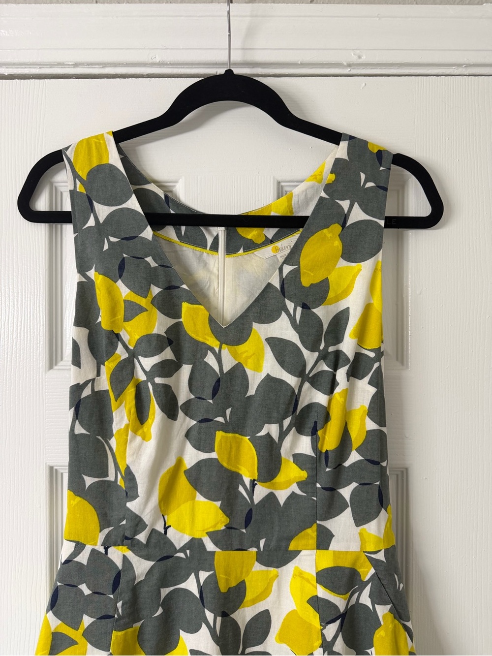 Boden Jade Fit & Flare Midi Dress 8 Lemon Print Cotton Linen Blend Summer Fruit - Picture 2 of 12